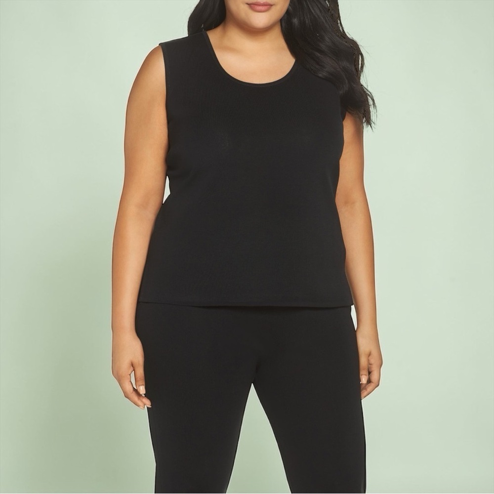 Ming Wang Women's Sleeveless Knit Tank Top In Black Size Large
